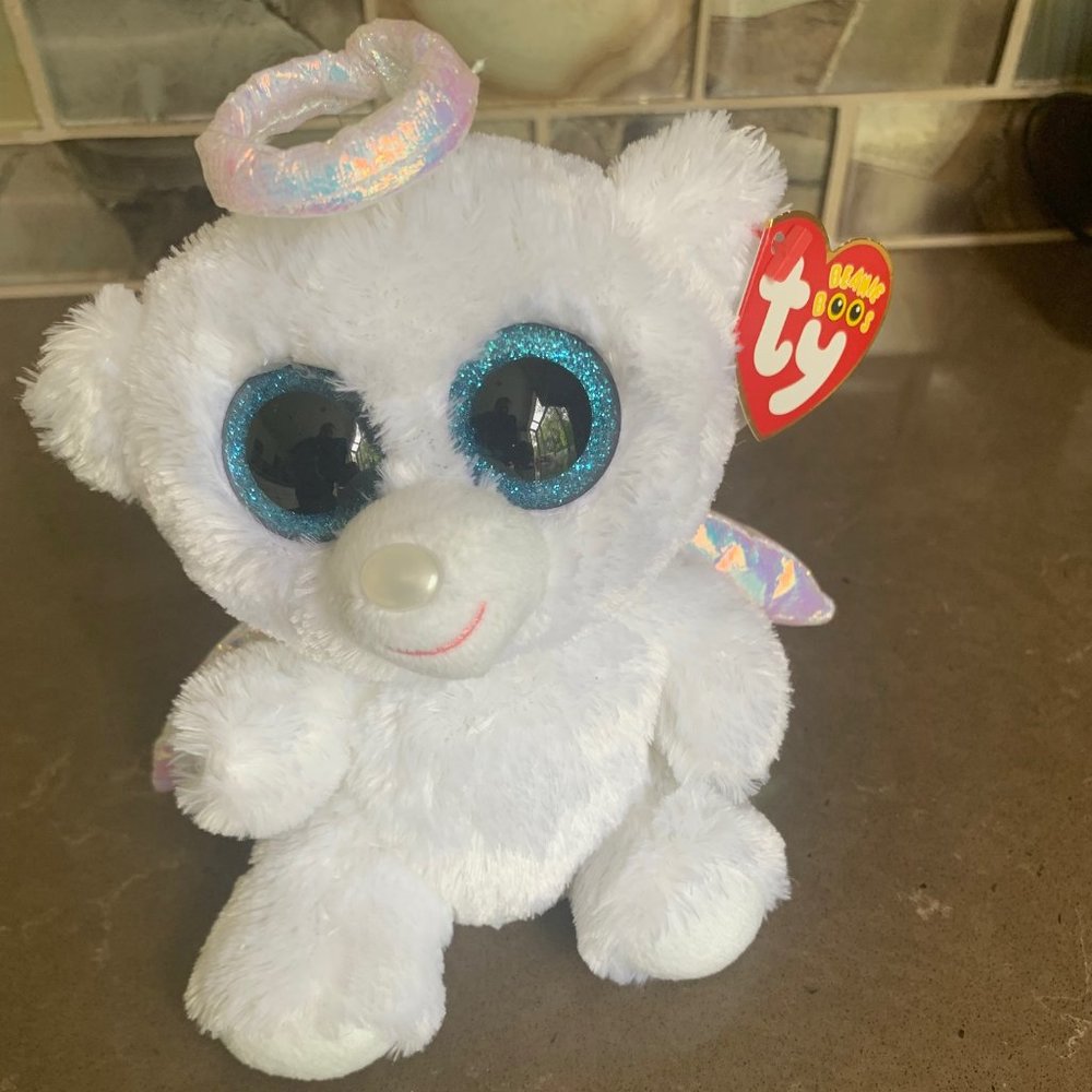 Ty Beanie Boos HALO The Angel Bear Plush Stuffed Animal White 6” 2014.